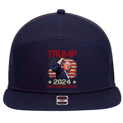 Trump Fist Pump Shot At Trump 2024 Trump Survives Rally 7 Panel Mesh Trucker Snapback Hat