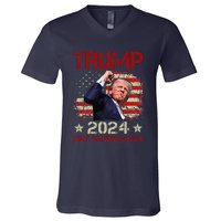 Trump Fist Pump Shot At Trump 2024 Trump Survives Rally V-Neck T-Shirt