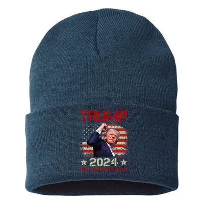 Trump Fist Pump Shot At Trump 2024 Trump Survives Rally Sustainable Knit Beanie