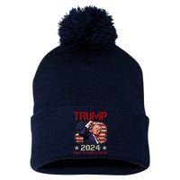 Trump Fist Pump Shot At Trump 2024 Trump Survives Rally Pom Pom 12in Knit Beanie