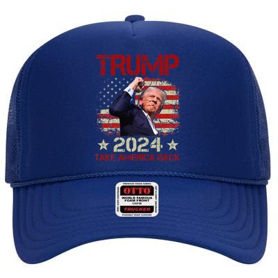 Trump Fist Pump Shot At Trump 2024 Trump Survives Rally High Crown Mesh Back Trucker Hat