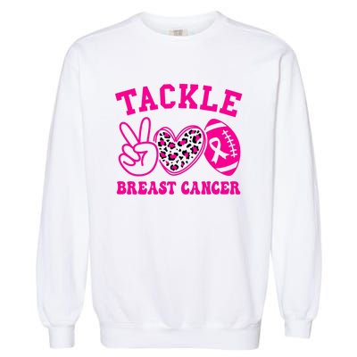 Tackle Football Peace Love Football Pink Breast Cancer Garment-Dyed Sweatshirt