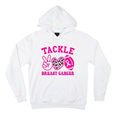 Tackle Football Peace Love Football Pink Breast Cancer Hoodie