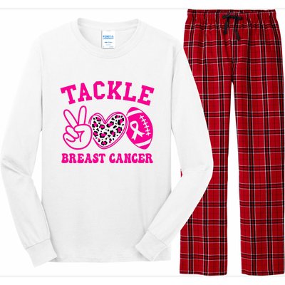 Tackle Football Peace Love Football Pink Breast Cancer Long Sleeve Pajama Set