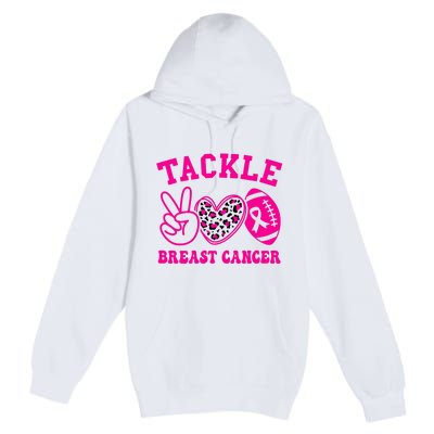 Tackle Football Peace Love Football Pink Breast Cancer Premium Pullover Hoodie