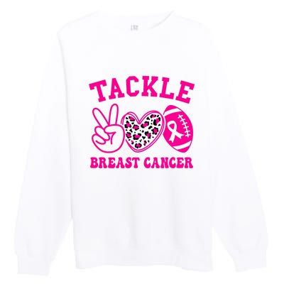 Tackle Football Peace Love Football Pink Breast Cancer Premium Crewneck Sweatshirt