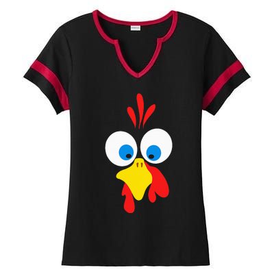 Turkey Face Pilgrim Thanksgiving Matching Family Costume Ladies Halftime Notch Neck Tee