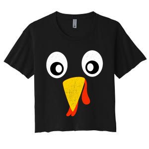 Turkey Face Pilgrim Shirt Thanksgiving Costume Women's Crop Top Tee