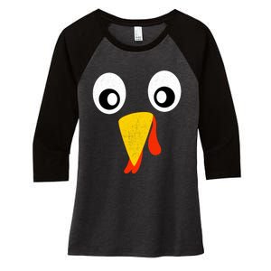 Turkey Face Pilgrim Shirt Thanksgiving Costume Women's Tri-Blend 3/4-Sleeve Raglan Shirt