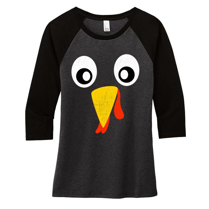 Turkey Face Pilgrim Shirt Thanksgiving Costume Women's Tri-Blend 3/4-Sleeve Raglan Shirt