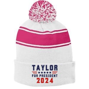 Taylor For President 2024 Bold Campaign Stripe Pom Pom Beanie