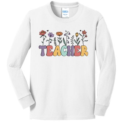 Teacher Floral PNG Kids Long Sleeve Shirt