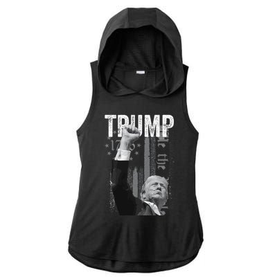 Trump Fist Pump 2024 Pennsylvania Rally Ladies PosiCharge Tri-Blend Wicking Draft Hoodie Tank