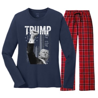 Trump Fist Pump 2024 Pennsylvania Rally Women's Long Sleeve Flannel Pajama Set 