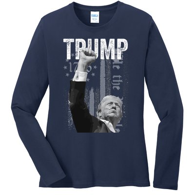 Trump Fist Pump 2024 Pennsylvania Rally Ladies Long Sleeve Shirt