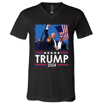 Trump Fist Pump Shot At Trump 2024 Trump Survives Rally V-Neck T-Shirt