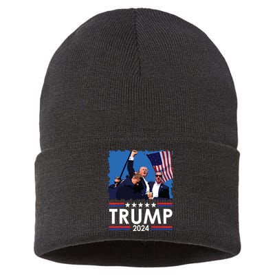 Trump Fist Pump Shot At Trump 2024 Trump Survives Rally Sustainable Knit Beanie