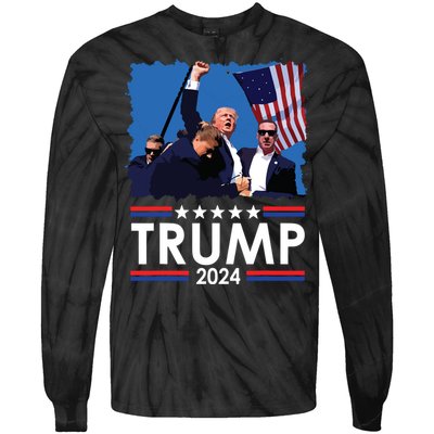 Trump Fist Pump Shot At Trump 2024 Trump Survives Rally Tie-Dye Long Sleeve Shirt