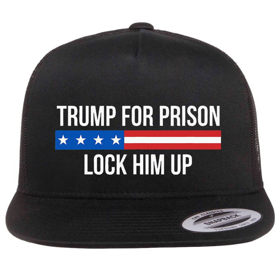 Trump For Prison Lock Him Up Flat Bill Trucker Hat