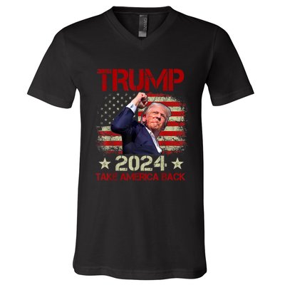 Trump Fist Pump Shot At Trump 2024 Trump Survives Rally V-Neck T-Shirt