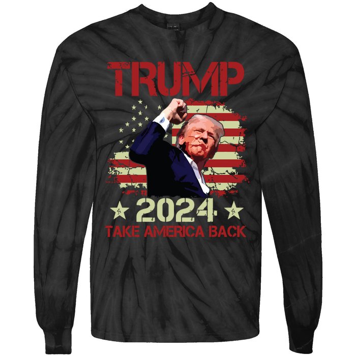 Trump Fist Pump Shot At Trump 2024 Trump Survives Rally Tie-Dye Long Sleeve Shirt