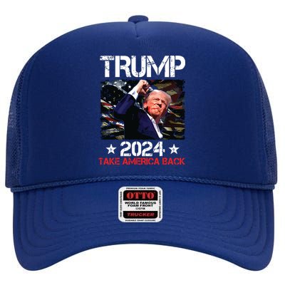 Trump Fist Pump Shot At Trump 2024 Trump Survives Rally High Crown Mesh Back Trucker Hat