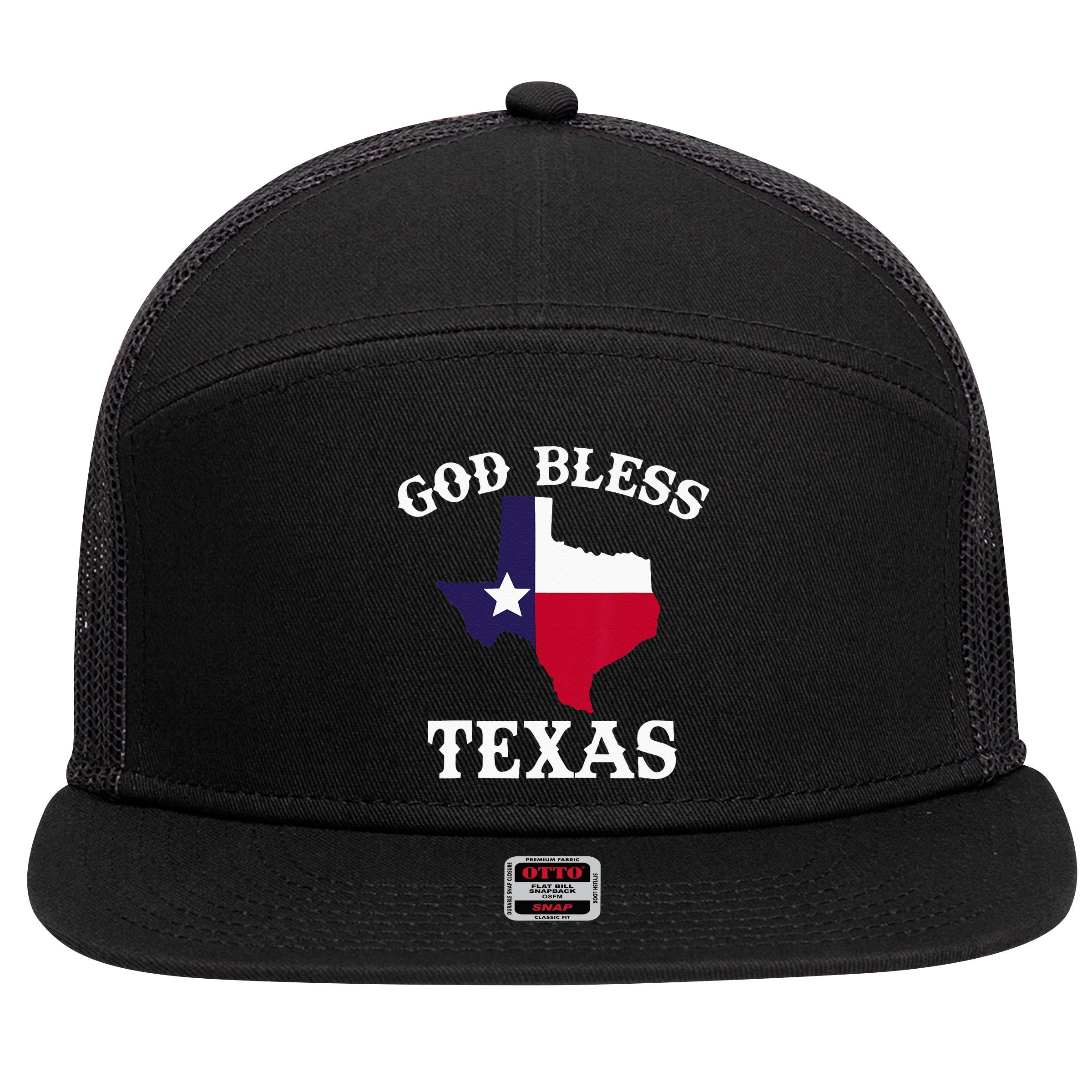 Texas Flag Patriotic Texan Pride God Bless Texas 7 Panel Mesh Trucker Snapback Hat