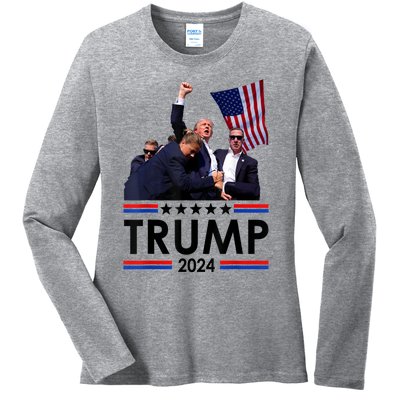 Trump Fist Pump Shot At Trump 2024 Trump Survives Rally Ladies Long Sleeve Shirt