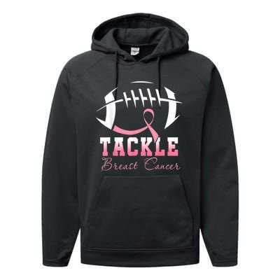 Tackle Football Pink Ribbon Breast Cancer Awareness Performance Fleece Hoodie