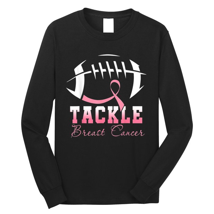 Tackle Football Pink Ribbon Breast Cancer Awareness Long Sleeve Shirt