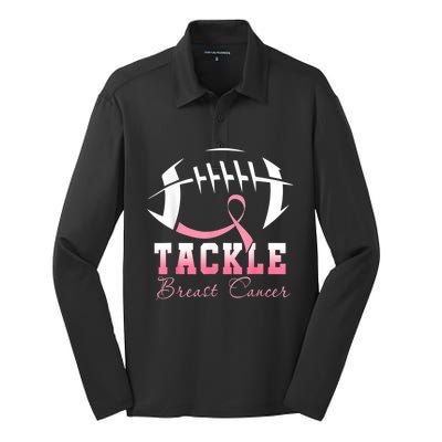 Tackle Football Pink Ribbon Breast Cancer Awareness Silk Touch Performance Long Sleeve Polo