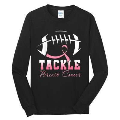 Tackle Football Pink Ribbon Breast Cancer Awareness Tall Long Sleeve T-Shirt