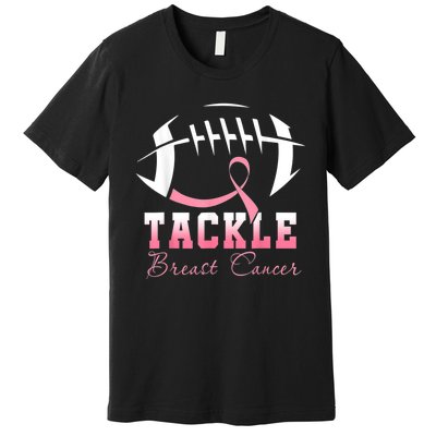 Tackle Football Pink Ribbon Breast Cancer Awareness Premium T-Shirt