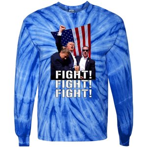 Trump Fist Pumped Fight Pray For Trump America Fight! Trump Shot Trump Rally Tie-Dye Long Sleeve Shirt