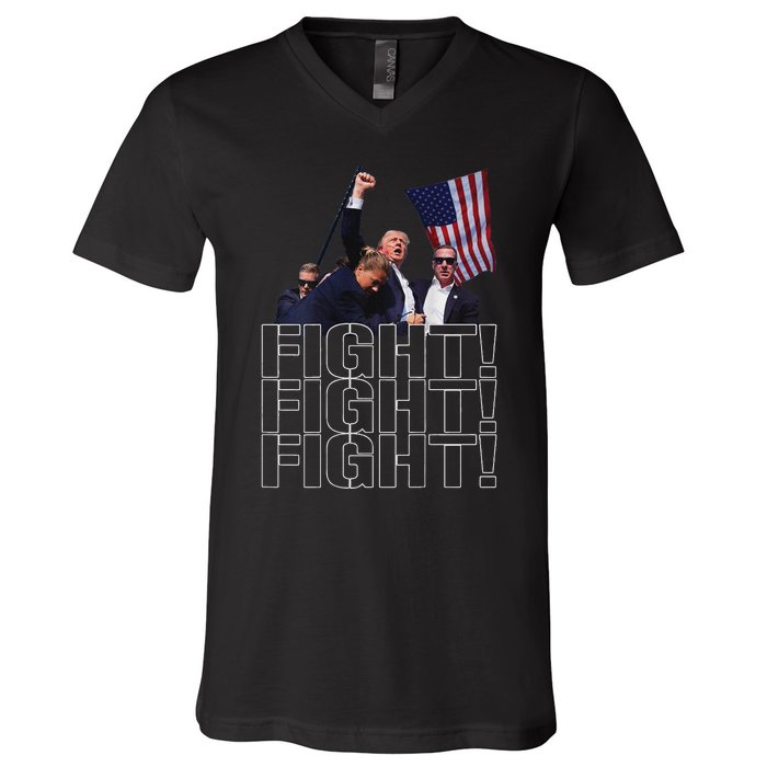 Trump Fist Pumped Fight Pray For Trump America V-Neck T-Shirt