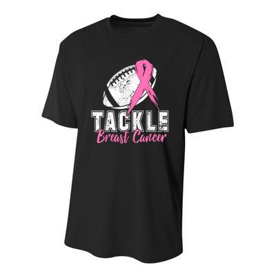 Tackle Football Pink Ribbon Breast Cancer Awareness Youth Performance Sprint T-Shirt