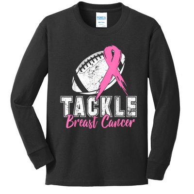 Tackle Football Pink Ribbon Breast Cancer Awareness Kids Long Sleeve Shirt