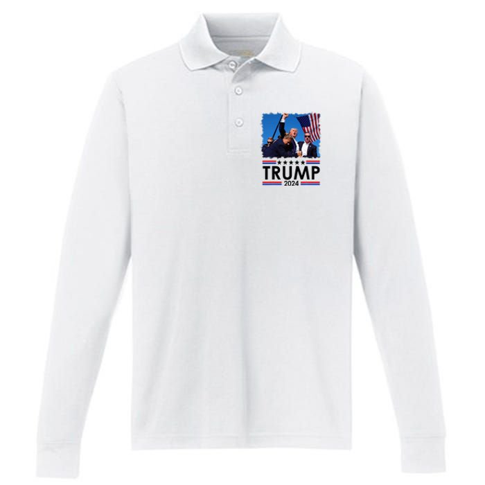 Trump Fist Pump Shot At Trump 2024 Trump Survives Rally Performance Long Sleeve Polo