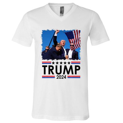 Trump Fist Pump Shot At Trump 2024 Trump Survives Rally V-Neck T-Shirt