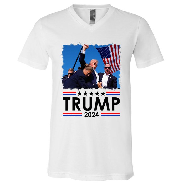 Trump Fist Pump Shot At Trump 2024 Trump Survives Rally V-Neck T-Shirt