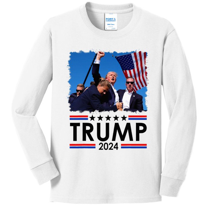 Trump Fist Pump Shot At Trump 2024 Trump Survives Rally Kids Long Sleeve Shirt