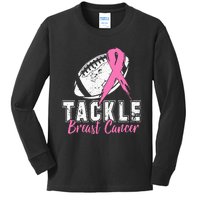 Tackle Football Pink Ribbon Breast Cancer Awareness Kids Long Sleeve Shirt