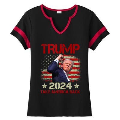 Trump Fist Pump Shot At Trump 2024 Trump Survives Rally Ladies Halftime Notch Neck Tee