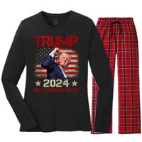 Trump Fist Pump Shot At Trump 2024 Trump Survives Rally Women's Long Sleeve Flannel Pajama Set 