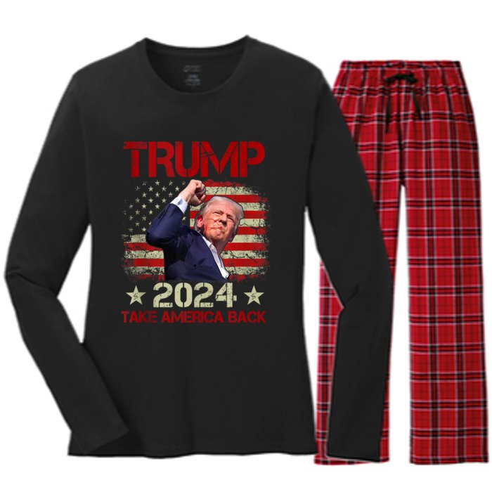 Trump Fist Pump Shot At Trump 2024 Trump Survives Rally Women's Long Sleeve Flannel Pajama Set 