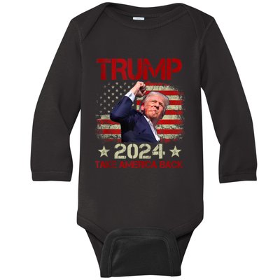 Trump Fist Pump Shot At Trump 2024 Trump Survives Rally Baby Long Sleeve Bodysuit