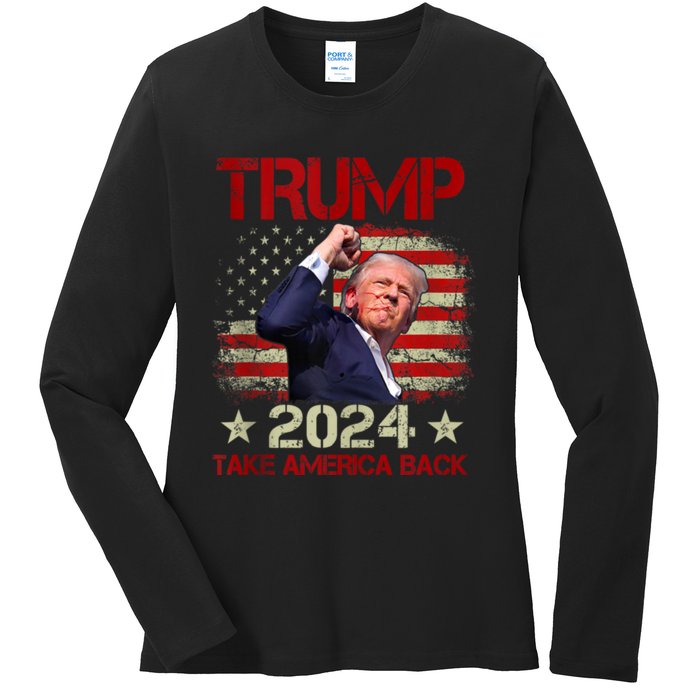 Trump Fist Pump Shot At Trump 2024 Trump Survives Rally Ladies Long Sleeve Shirt