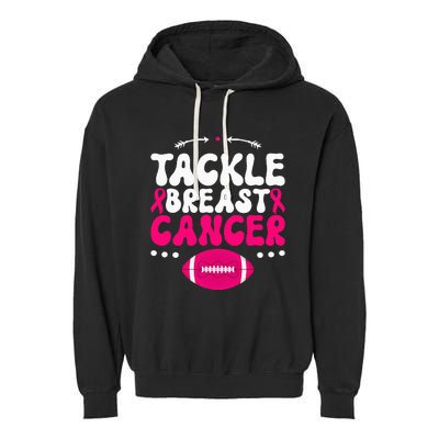 Tackle Football Pink Ribbon  Breast Cancer Awareness Garment-Dyed Fleece Hoodie