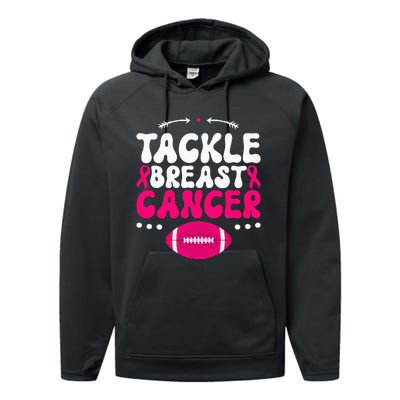 Tackle Football Pink Ribbon  Breast Cancer Awareness Performance Fleece Hoodie