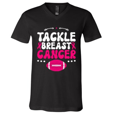 Tackle Football Pink Ribbon  Breast Cancer Awareness V-Neck T-Shirt